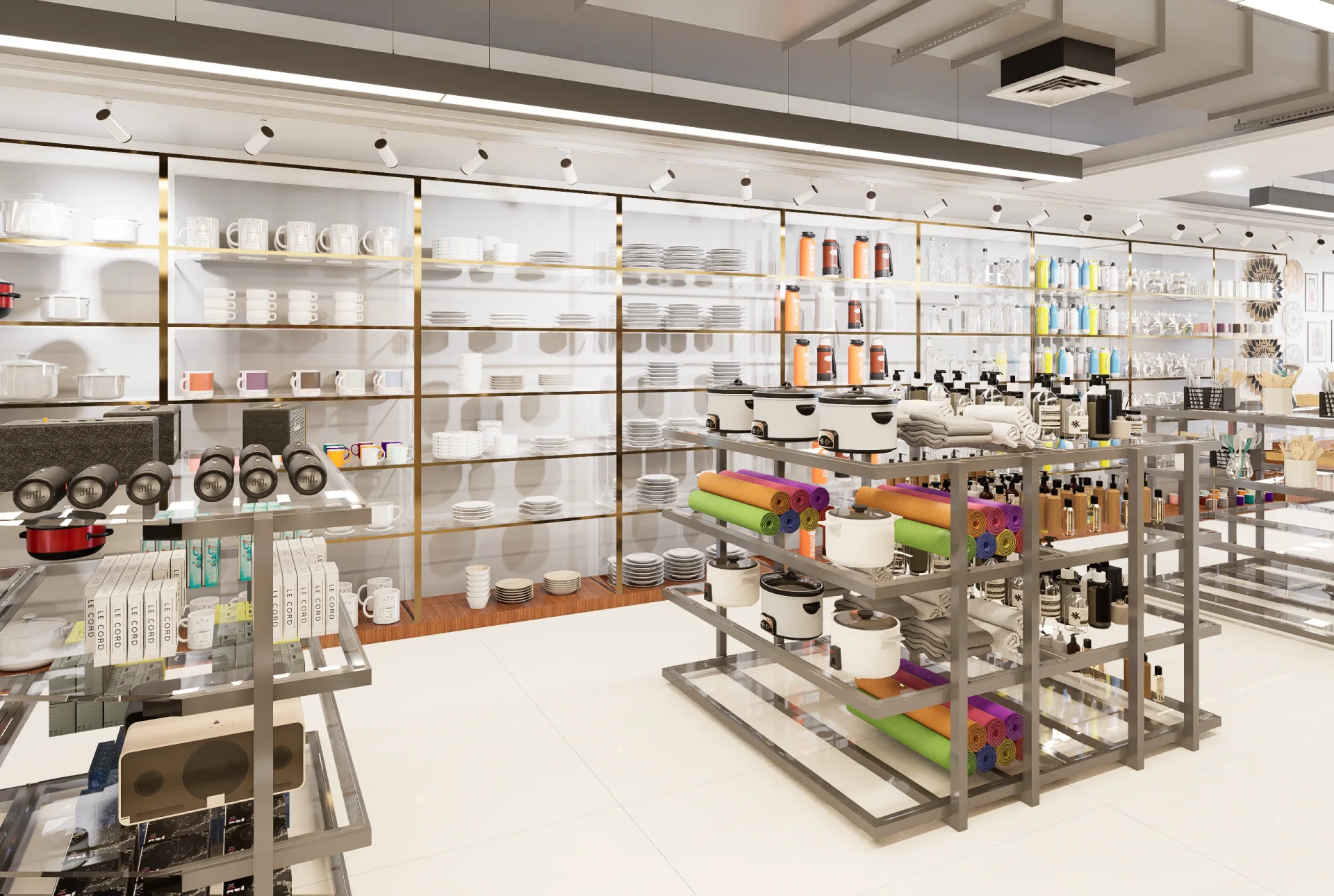 Commercial retail display section for ceramic dinner sets glassware and small home appliances in CSD Tower