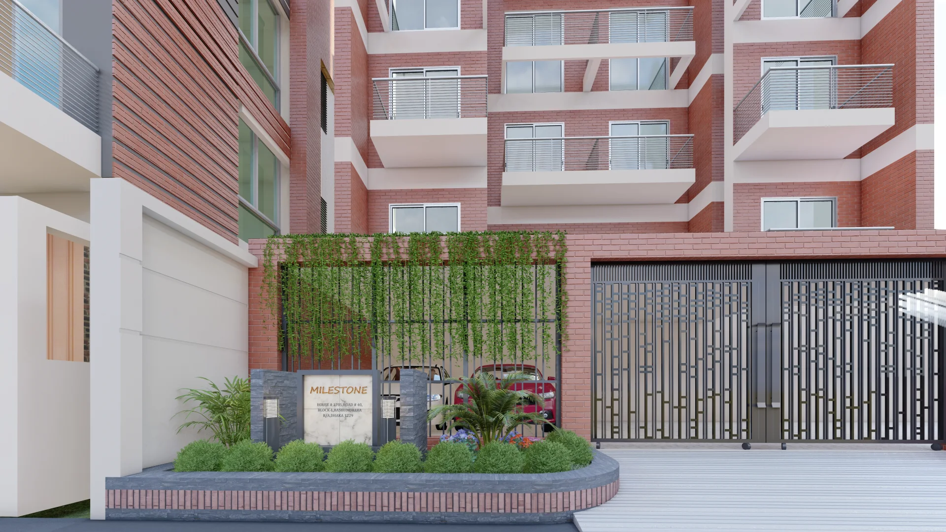 Milestone - Modern Entrance Landscape & Facade Greenery Architecture, Bashundhara R/A